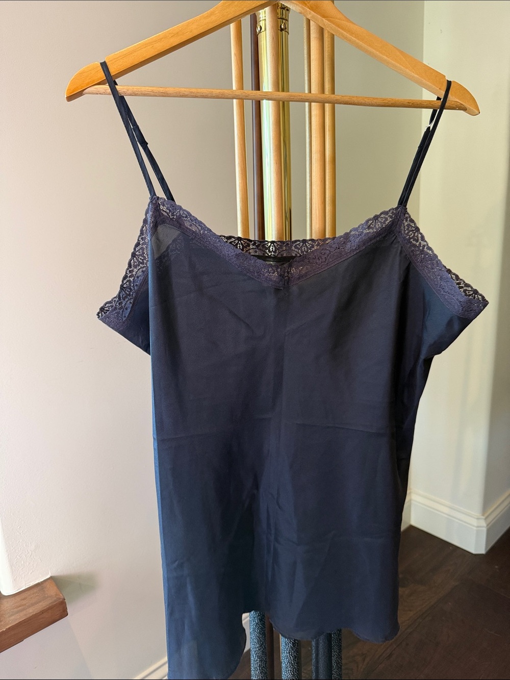 Love And Liberty Lace Trim Navy Satin Cami Top